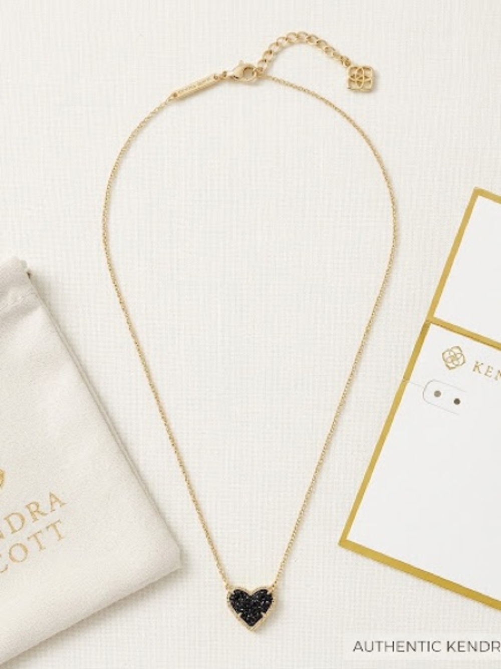 Kendra Scott Gold Necklace with Black Druzy Heart Pendant